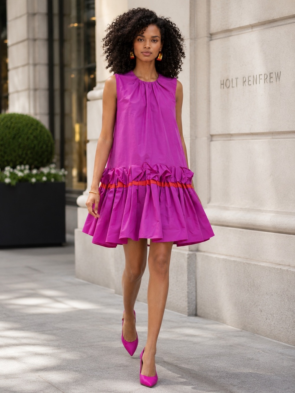 ROKSANDA Jura Pleated Mini Dress Magenta Pink Orange Trim | US 10
